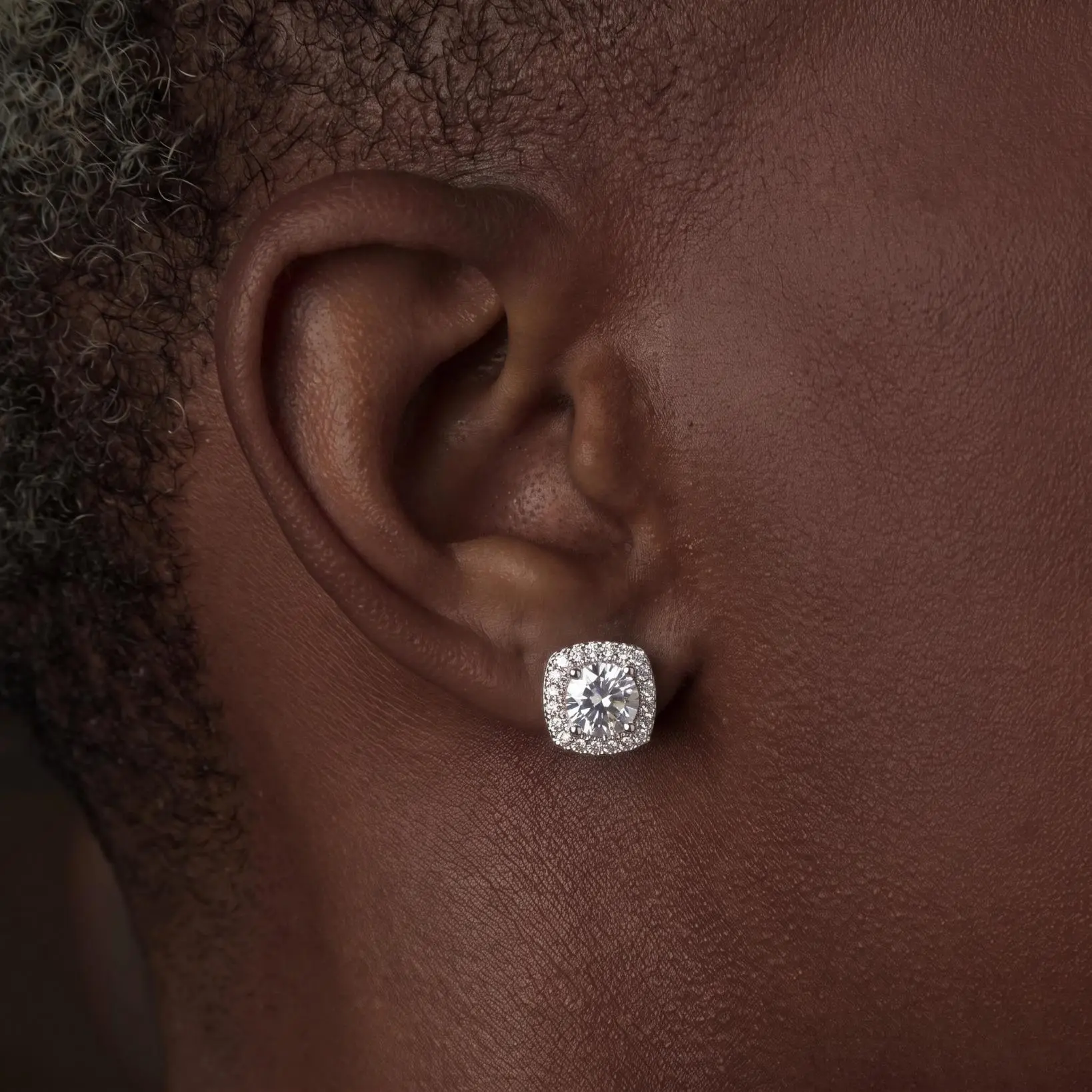 COLOZA Iced-Out Square Halo CZ Stud Earrings, Hip Hop Street Style Ear Jewelry for Men and Women, Daily & Party Wear