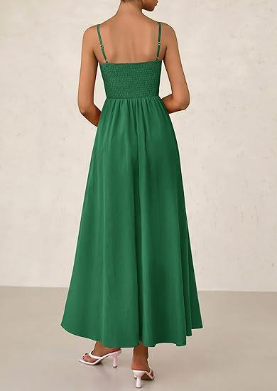 Sleeveless Suspender Solid Color Stitching A-line Beach Vacation Dress Women's Thin Shoulder Pleated Vest Pocket Commuting Dress