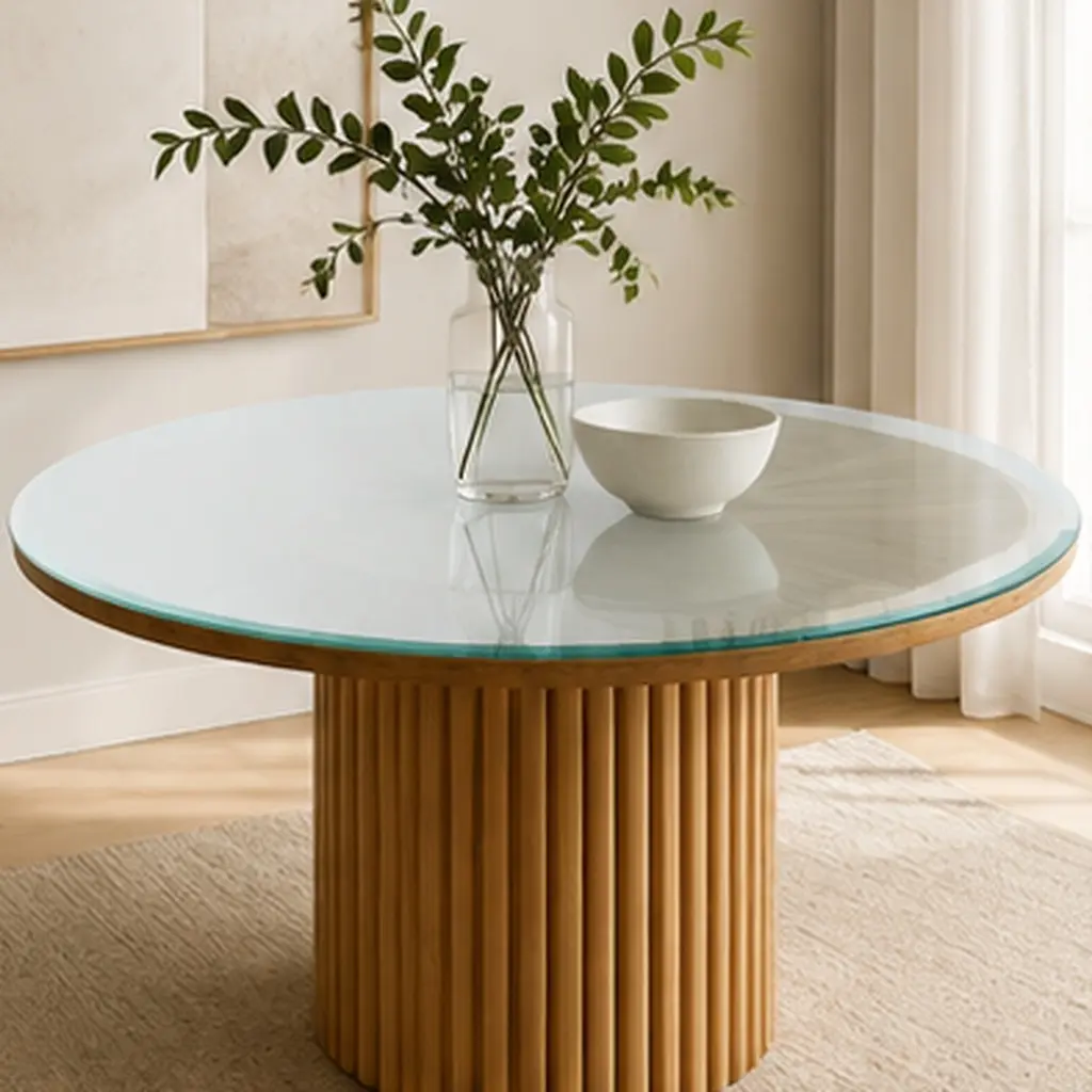 ARCH 32 Inch Round Tempered Glass Table Top Clear Glass 2/5 Inch Thick Beveled Polished Edge Coffee Table Top Replacement Glass for Living Room Dining Room Furniture, Living Room Table for Sofa Side, Bedroom, Office, Apartment and Home Decor