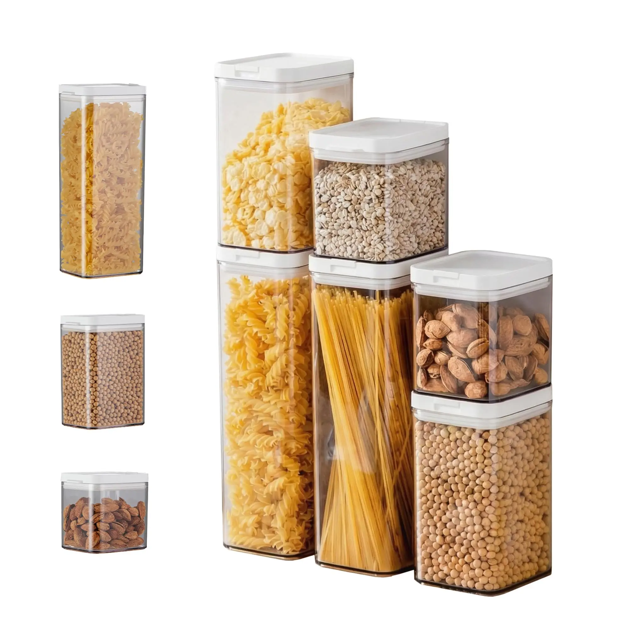 GAOMON 6-Piece Silicone Double-Lid Airtight Food Storage Containers Set, BPA-Free Stackable Pantry Organization Canisters with White Lids for Cereal, Pasta