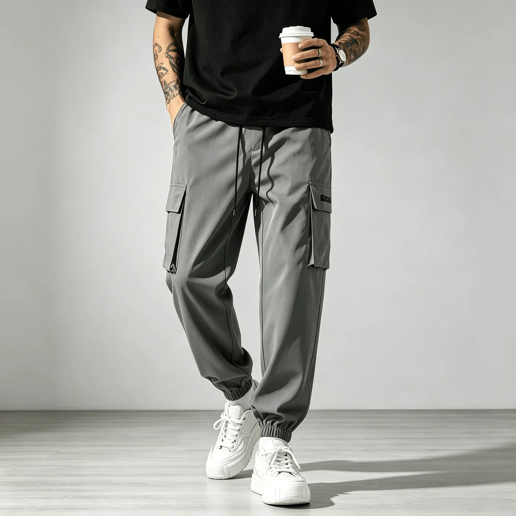 Men's Quick Dry Cargo Jogger Pants Elastic Drawstring Waist, Multi-Side Pockets, Lightweight, Wrinkle Resistant, Ankle Cuff Sweatpants for Teen Boys Daily Travel Outdoor comfortable long casual gym short loose sport pant athletic full-length holiday style