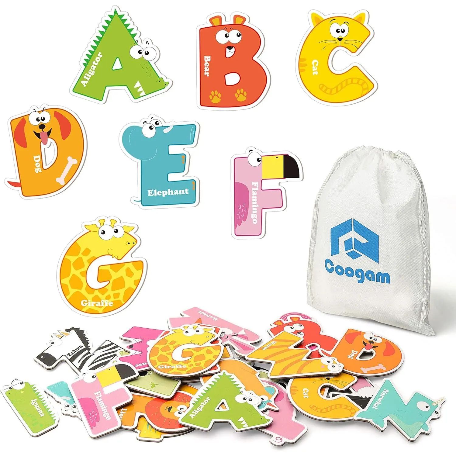 Letters 26Pcs ABC Alphabet Colorful Animal Shape Large Uppercase Fridge Magnets Educational Toy Set Spelling Games for Kids 3 4 5 Years Old