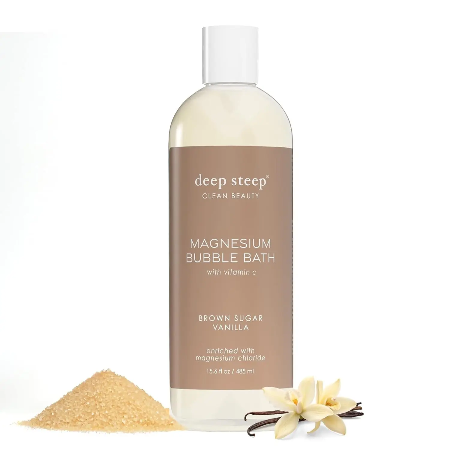 Magnesium Bubble Bath Soak - 15.6 oz Vegan Blend with Coconut Oil, Aloe, Vitamin C, Shea Butter, Argan Oil - Sleep Aid, Stress Relief, Clean Beauty (Brown Sugar Vanilla)