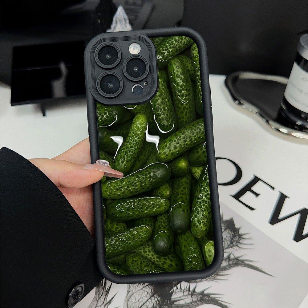 Fresh and Unique Cucumber-themed Creative Pattern, New "Heaven's Eye" Ladder-style Phone Case, Fun and Distinctive, Simple, Stylish, and Trendy, a Holiday Gift for Couples, Suitable for iPhone 17 E Air Pro ProMax iPhone16 15 14 Plus 13 12 Mini 11 X XS XR