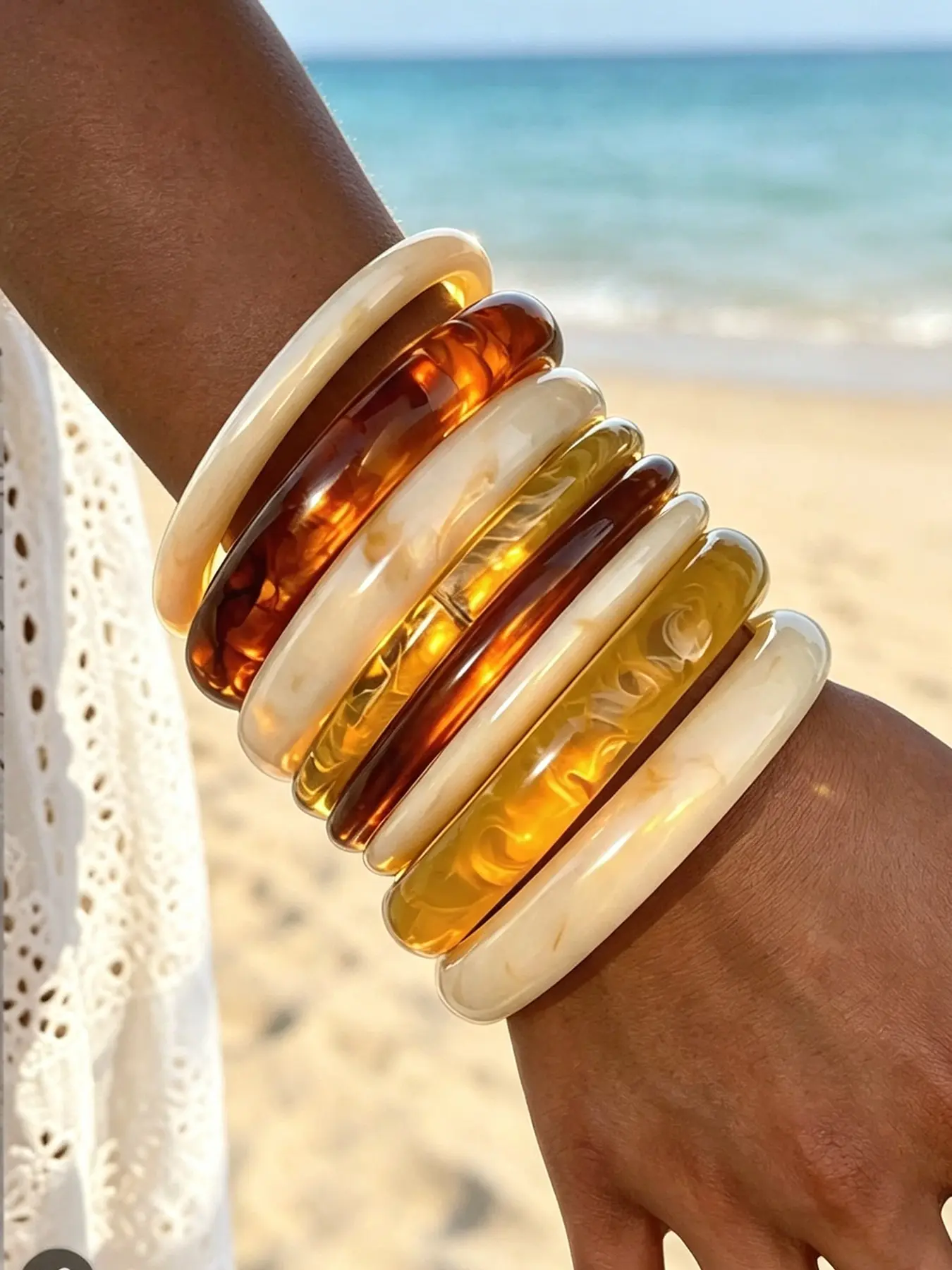 8-Piece Bracelet Set, Elegant Boho Style, Resin Abs Material, Perfect for Daily Wear, Gifts for Friends, Mom, Halloween, Christmas