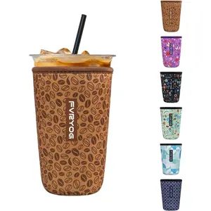 Reusable Insulated Neoprene Iced Coffee Sleeves for Iced Coffee Cups, Coffee Coolies sleeves for Iced & Hot Drinks