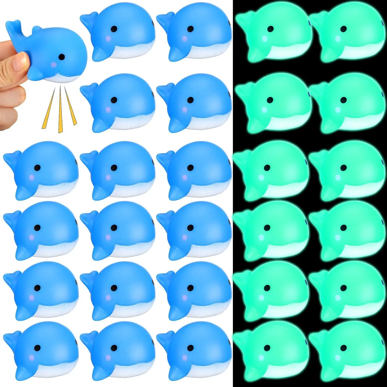 30 Pcs Whale Rubber Bath Toys Glow in the Dark Mini Sea Animal Blue Squeezable Squeak Toys for Beach Pool Shower Play Floating Favors Carnival Decorationfidget toys