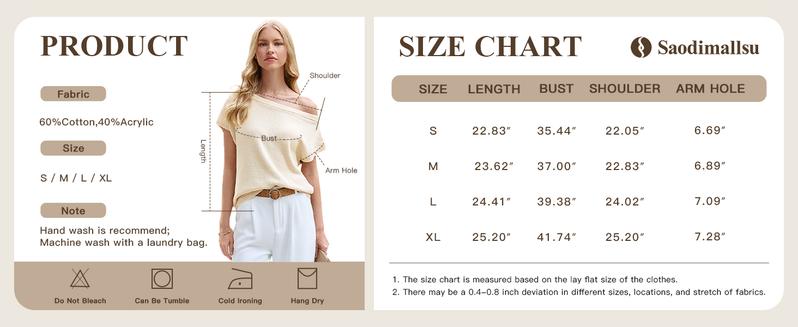 Saodimallsu Women's Off Shoulder Short Sleeve Knit Sweater Top Trendy One Shoulder Knitted Tank Top for Spring & Summer Outfits Soft Lightweight