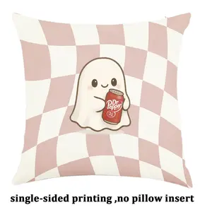 Cute Ghost Holding Dr Pepper Pattern Throw Pillowcase Cover Linen Material,Single-sided printing,No Inserts Included,Funny Dr Pepper Lover Gift for Soda Fans & Ghost Lovers