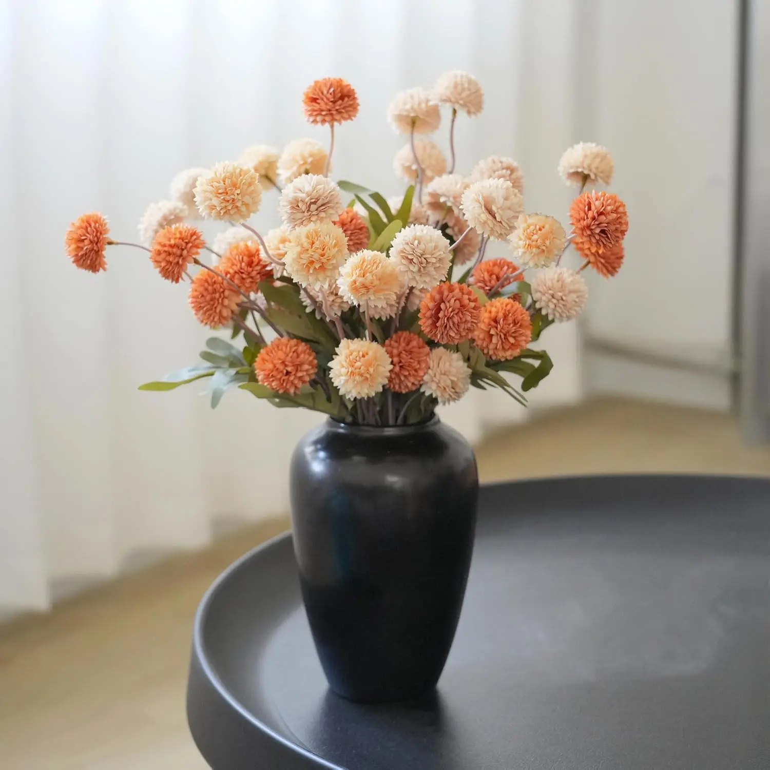 10 Pcs Artificial Snowball Pompom Flowers Artificial Mums Kiku Flowers Mini Chrysanthemum Flowers Faux Silk Mums Artificial Flowers for Decoration DIY Wedding Bouquets Centerpieces