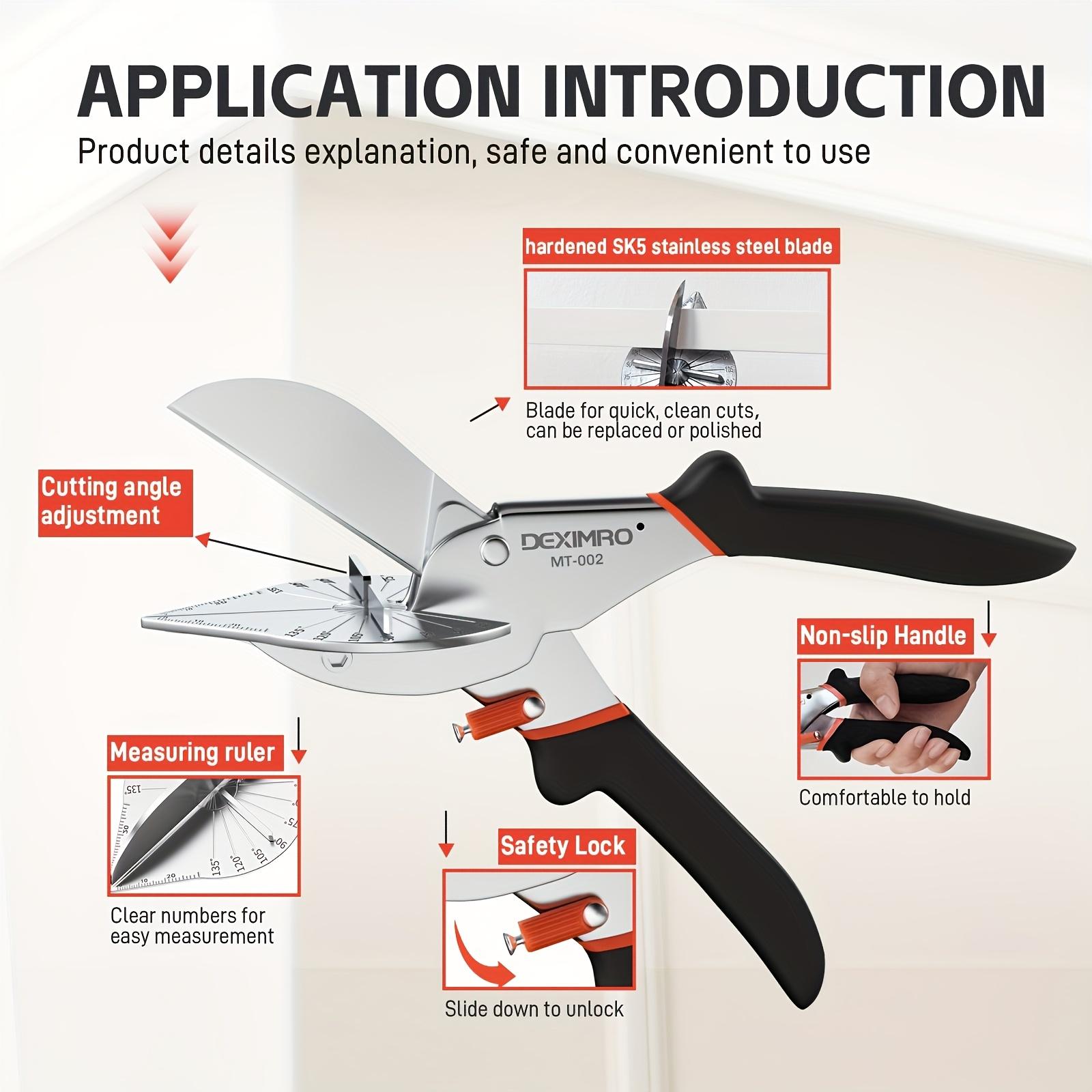 Miter Shear for Trim – Adjustable 45 °   to 135 °   Angle Cutter for Moulding, Quarter Round, Wood, PVC, and Plastic, Precision Cutting Tool with Replacement Blades, Easy to Use for DIY Home Improvement, Carpentry, Flooring, Baseboard Installation