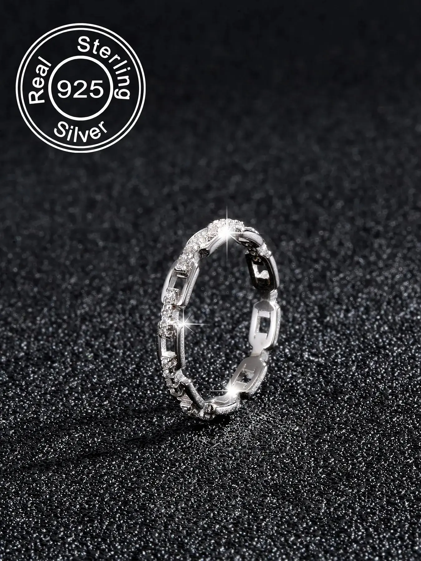 Elegant 925 Silver Rhinestone Chain Design Ring, Trendy Jewelry for Women and Girls, Perfect Birthday Gift, Versatile and Stylish