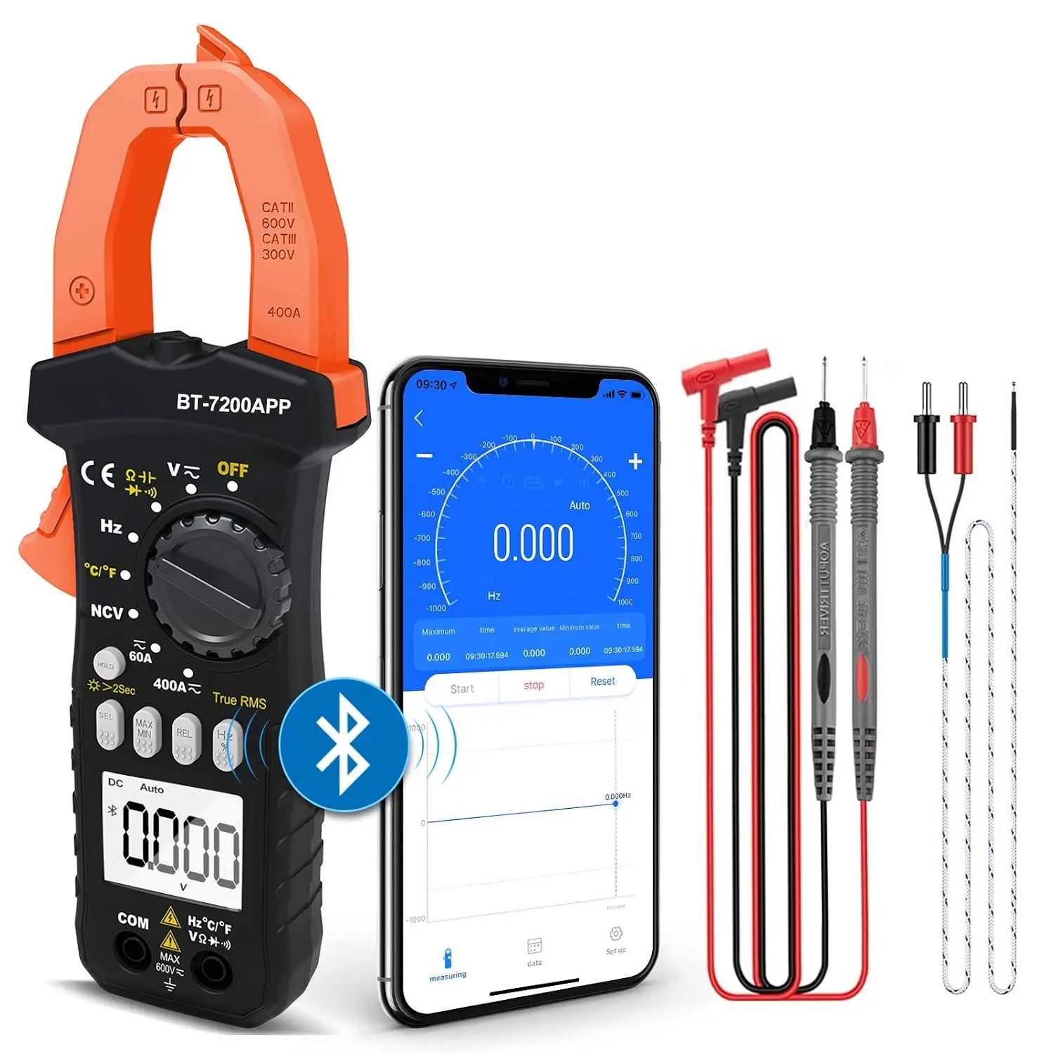 BT-7200APP TRMS 6000 Counts Clamp Multimeter, Digital Clamp- Ammeter for  Current  Resistance Capacitor Frequency Continuity Temperature NCV Meter