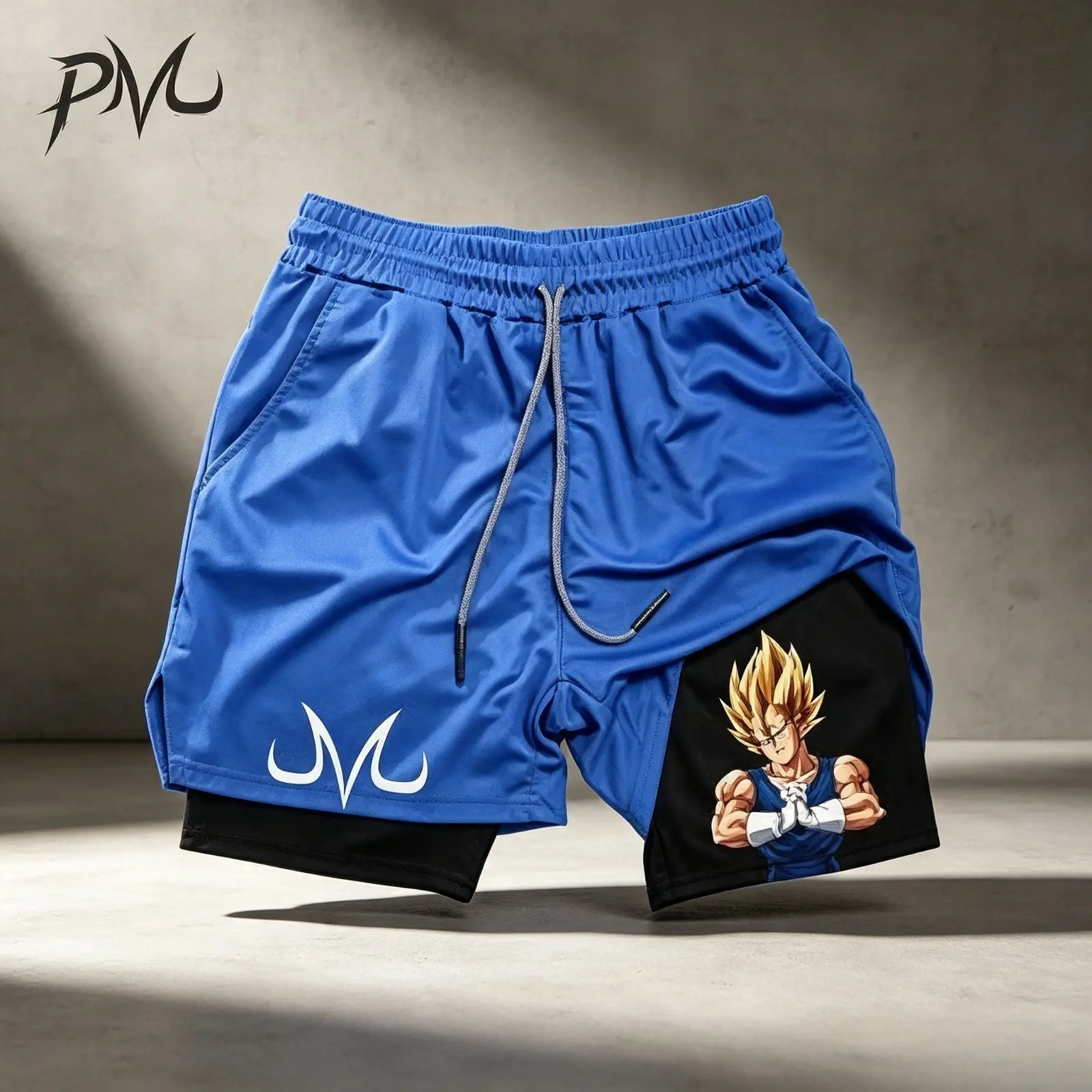 Anime Inspired 80s 90s Retro Double Layer Sports Shorts, Men's Graphic Black Camo Streetwear Shorts, Japanese Manga Style Athletic Shorts with Elastic Waist, Casual Workout Training Shorts, Summer Vacation Outfits, Loose Fit Activewear Shorts for Men
