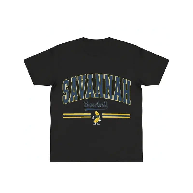 Vintage Savannah Banana Baseball Graphic Tee for Men Women Black Cotton T-shirt Summer Casual Sports Top