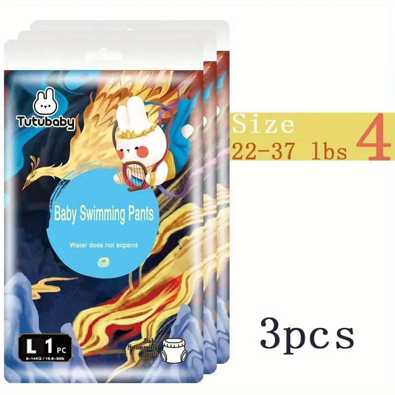 3 Pcs Waterproof Baby Swimming Diapers Pants, Suitable For Water Play, ,22-41+lbs (Size L/XL/XXL/XXXL), Leak-Proof And Non-Expandable, Individually Packaged, Safe And Hygienic, Easy To Carry, Elastic Waistband That Won'T Fall Off During Swimming