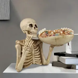 Resin Skull Tray Decorative Bowl Statue, Unique Skeleton Design for Indoor Outdoor Decoration, Perfect for Halloween Gothic Theme Rooms