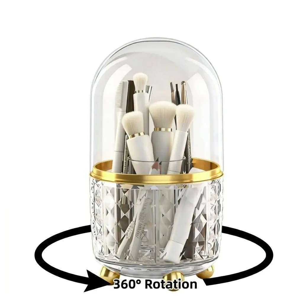 360 degree rotating makeup brush holder, lipstick and eyebrow pencil storage box, creative desktop manager, holiday gift, suitable for bathroom, dressing table and bedroom, is an ideal home storage choice