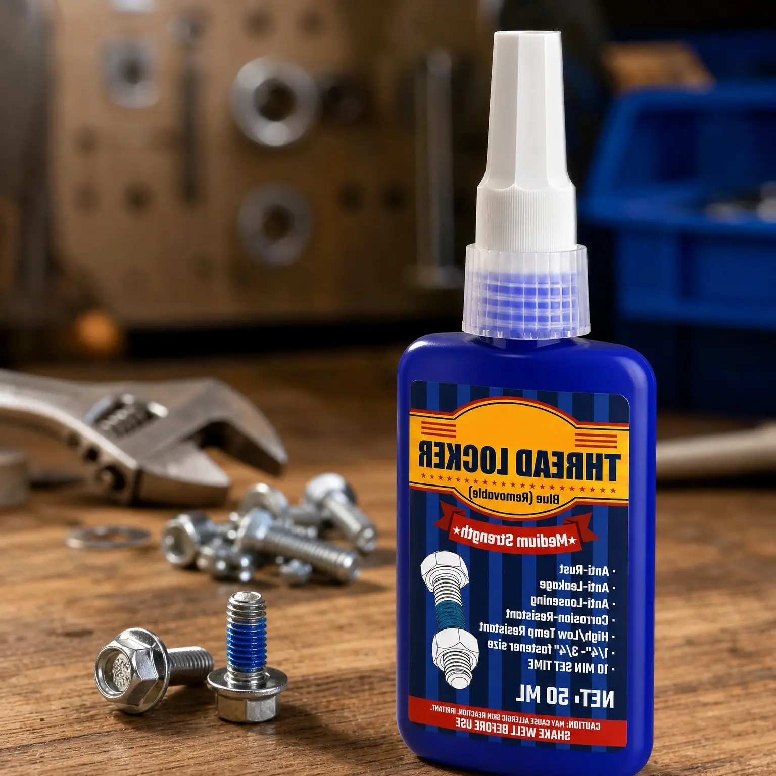 Medium Strength Blue Threadlocker, Removable Anaerobic Screw Glue for Nuts, Bolts, Fasteners and Metals, Prevents LooseningGift