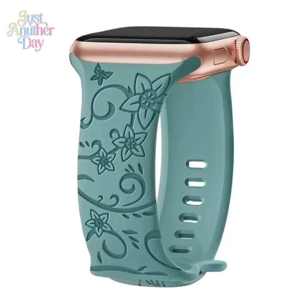 Engraved Floral Watch Band – Fashion Bracelet Strap for Apple Watch, Fits 38–49mm