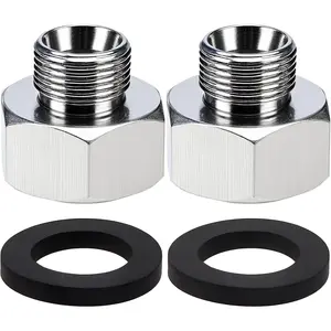 Water Line Adapter, 2 Pcs 1/2" Female to 3/8" Male Brass Reducer Adapters, Compression Pipe Fittings with Rubber Washers for Kitchen Bathroom Water Heater Supply Hose