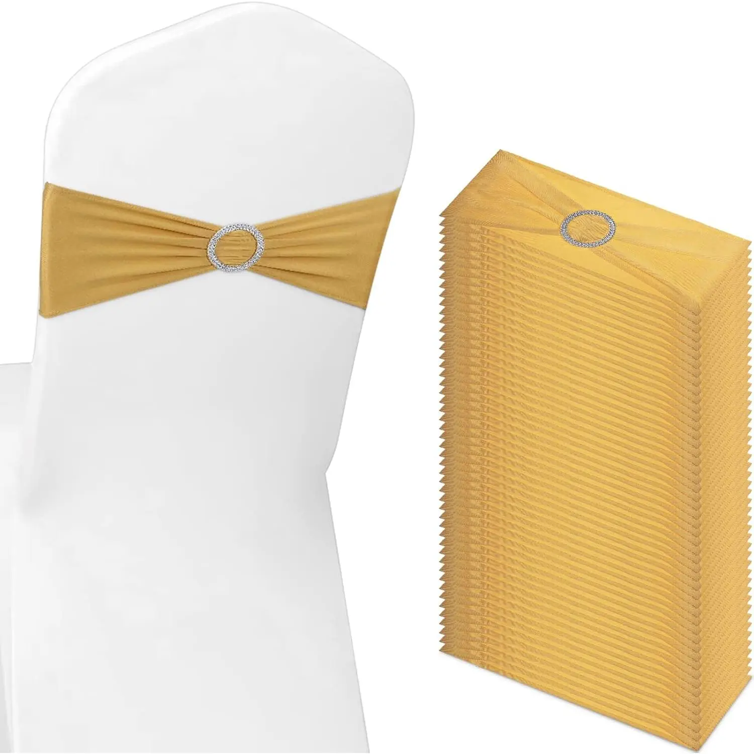 80 Pieces Chair Sashes & Bows - Stretch Spandex Chair Cover Band with for Wedding, Hotel Banquet, Birthday & Home Bulk Decorations(Gold)