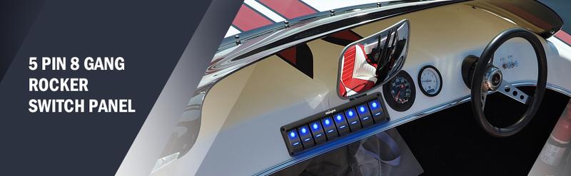 Nilight 8Gang Aluminum 5Pin ON/Off Blue Rocker Switch Panel