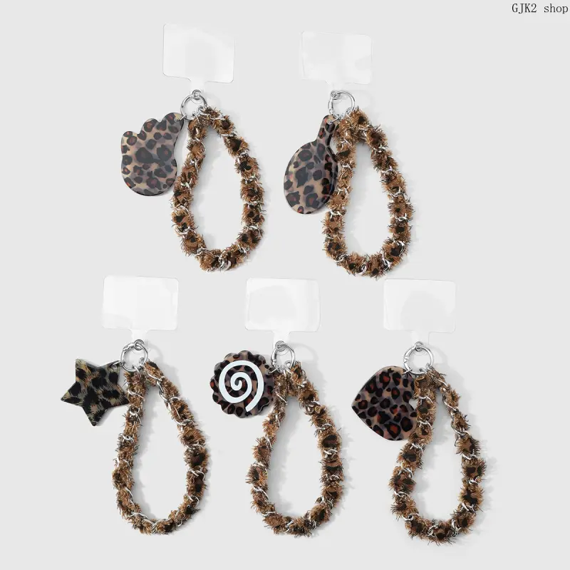 Leopard Print Acrylic Bag Charm, Fuzzy Plush Chain Keychain Y2K Aesthetic Backpack Pendant