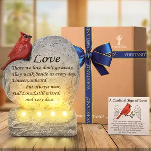 Memorial Stones Gifts - Heart Red Figurine with LED Lights - Sympathy Gifts for Loss of Loved One, Bereavement Remembrance Stone for, Balcony, Yard, Lawn
