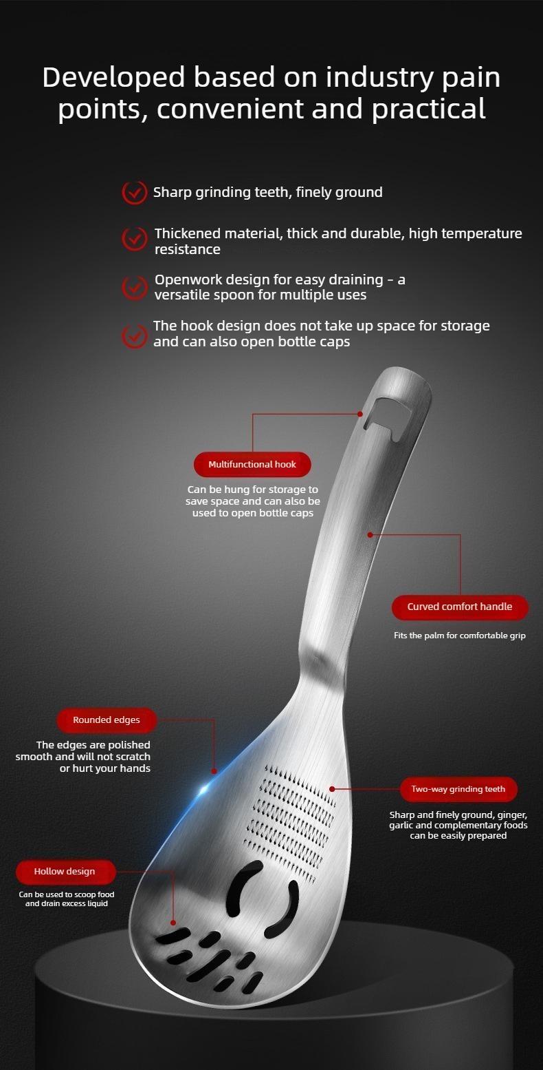 Stainless steel multi-functional grinding spoon, baby food mashing spoon, food-grade cooking strainer, draining spoon