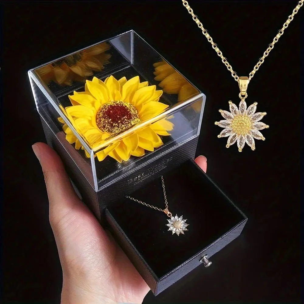 Sunflower Locket Necklace for Women, 'You Are My Sunshine' Pendant, Luxury Gift Set for Anniversaries, Christmas, and Birthdays, Gift Ideas, Easter, Flowers, 1Set, Gifts For Mom, Female