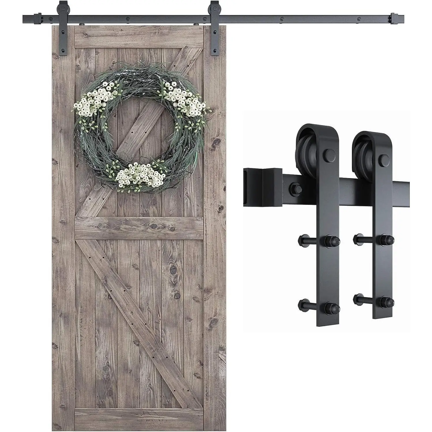 6.8 FT Barn Door Hardware Kit -Fits 40" Wide Door Panel | Sliding Barn Door Track, Smooth and Quiet, Easy to Install, Includes Step-by-Step Installation Instructions (J Shape Hanger)