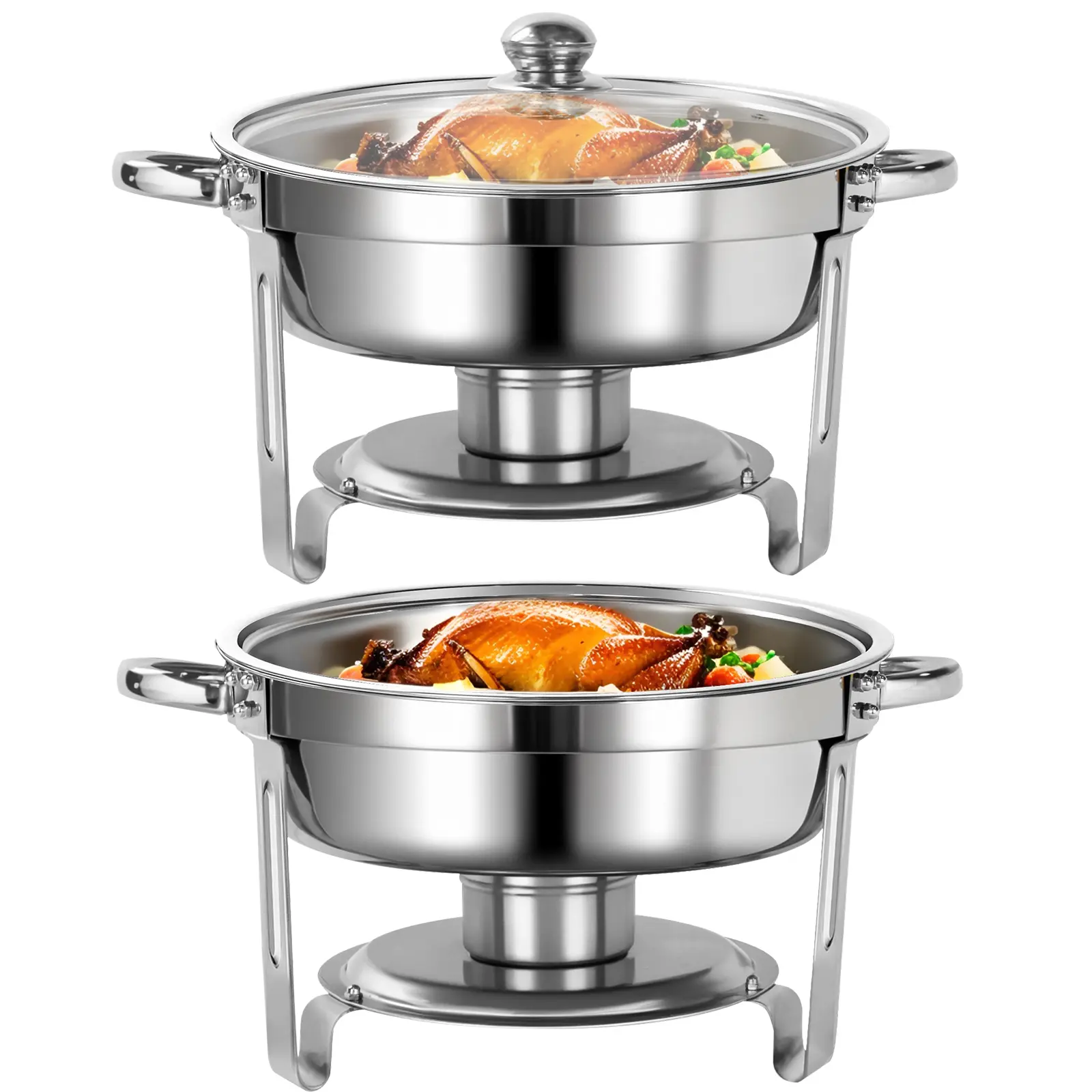 Chafing Dishes for Buffet 2 Pack, 6QT Round Chafing Dish Buffet Set for Parties, Silver Stainless Steel Buffet Servers and Warmers with Glass Lid