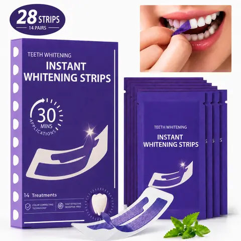 Purple Teeth Brightener Strips - Oral Clean Formula, Gentle Whiteness, Peroxide-Free Enamel Safe, Mint Daily Kit, Coffee Stain Treatment, Colour Correction, Sealed Packs - 14 Treatments (28 Strips)