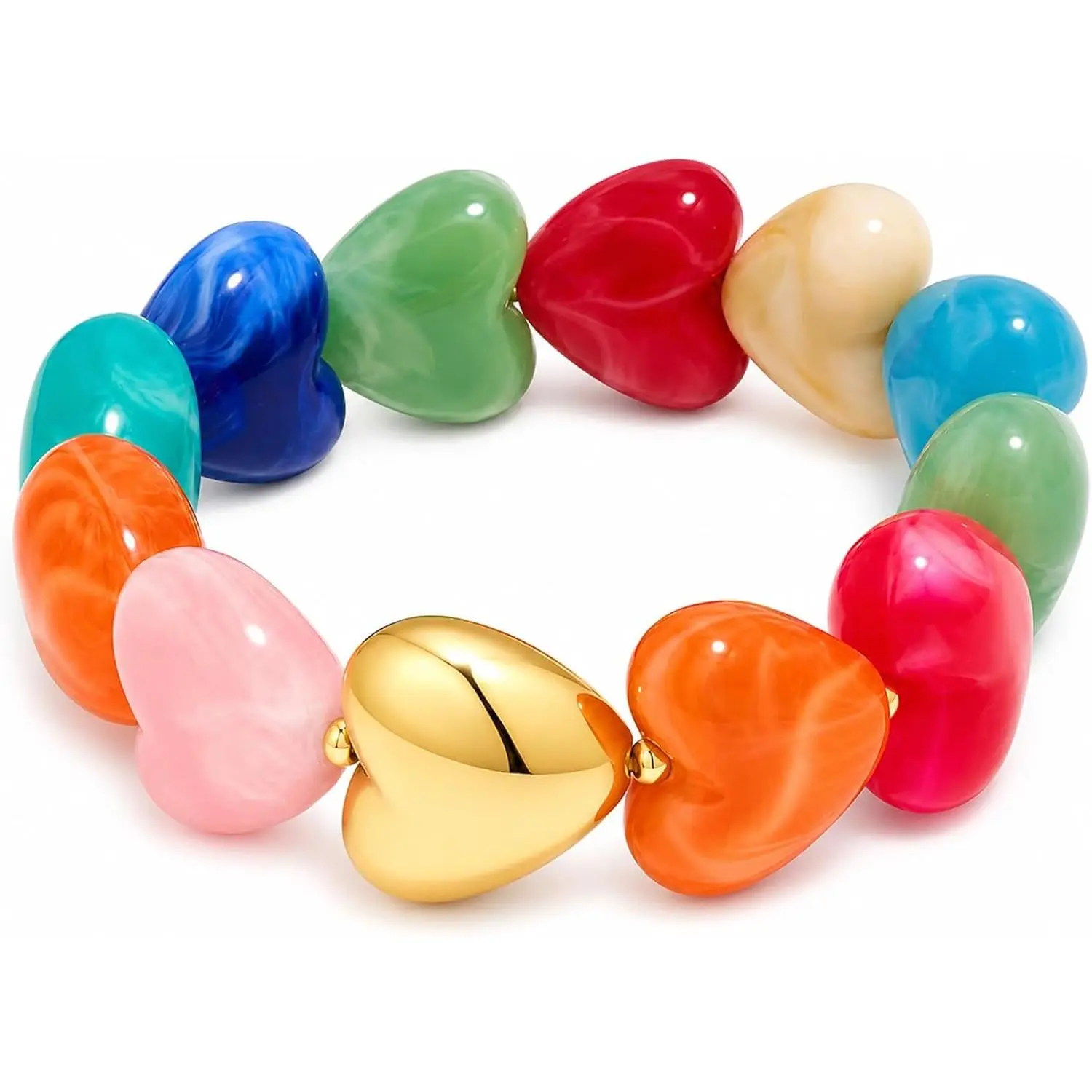 1 Rainbow Heart Bracelet Chunky Beaded Statement Beaded Bracelets for Women Warm-Weather Beach  Accessory