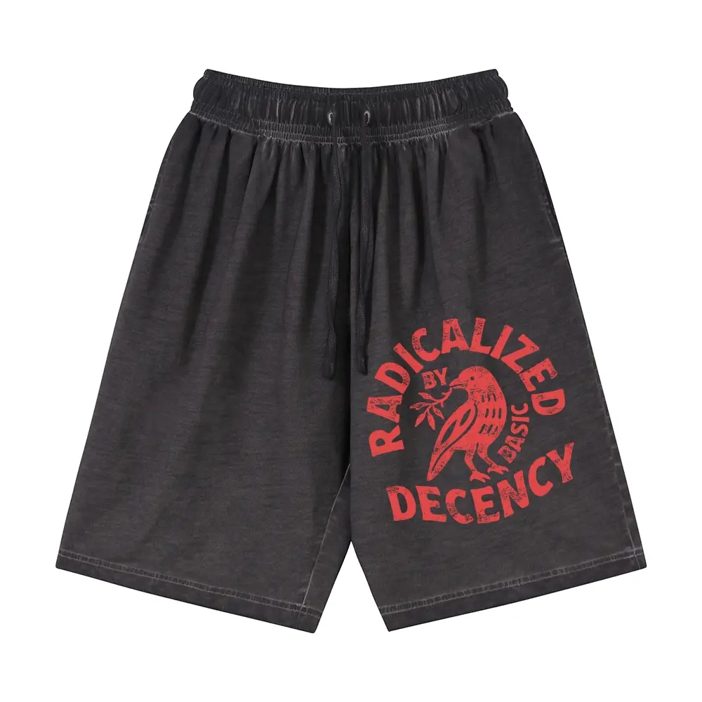 Unisex RADICALIZED BY BASIC DECENCY Vintage Peace Dove Badge Graphic Gradient Washed Shorts Personalized Pattern Y2k Clothing Gradient Washed Shorts,Women's Clothing, Menswear, Vintage Style,Summer Casual Oversized