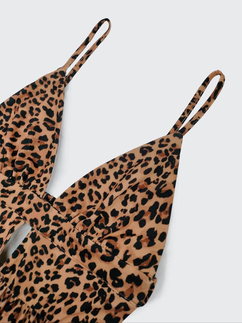 Women's Summer Fashion V-Neck Leopard Print Backless Cut Out Dress, Sleeveless Slim-Fitting Casual Party Wear, Daily Commute Style, Backless Sleeveless Dresses