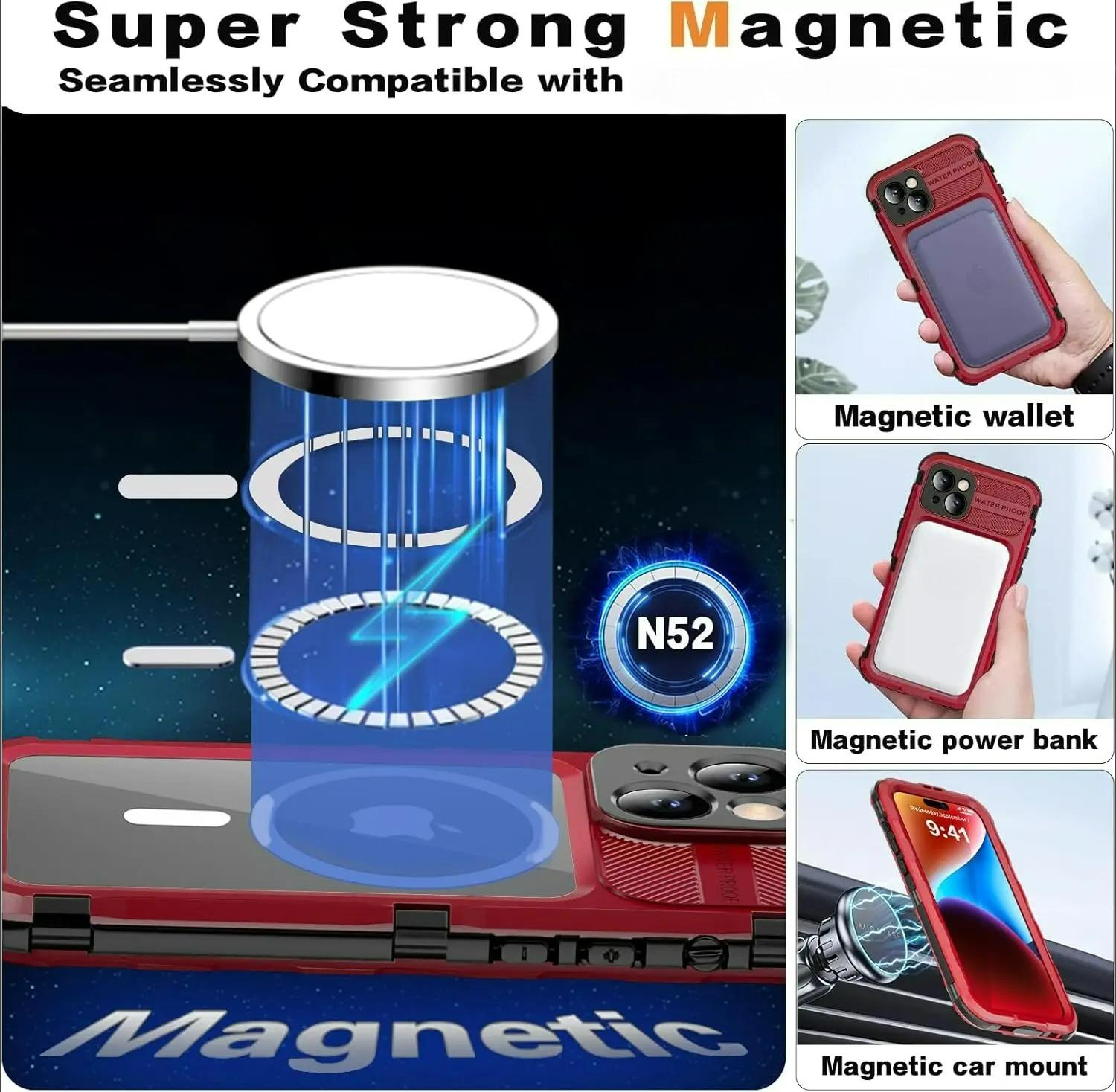 Case For iPhone 14 15 16 Pro Max 16 Plus IP68 Underwater Waterproof Metal Cover with Heavy Duty Shell Screen Protector