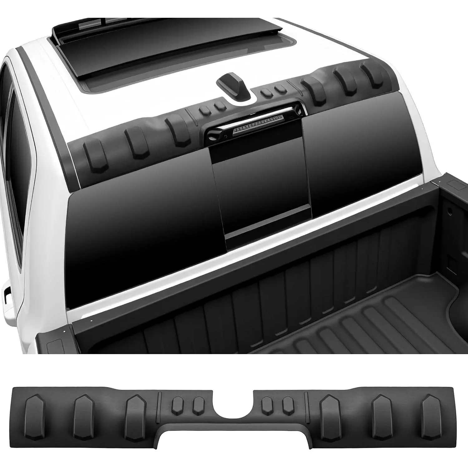 Upgraded Coated TPE Plastic Rear Roof Spoiler Protector - Cargo Guard, Extended Brim Roof Cover, UV Protection Scratch Shield Auto Body Replacement Part for Dodge RAM 1500 (2019-2025, 2026+) with Exceptionally Strong Double-Sided Tape