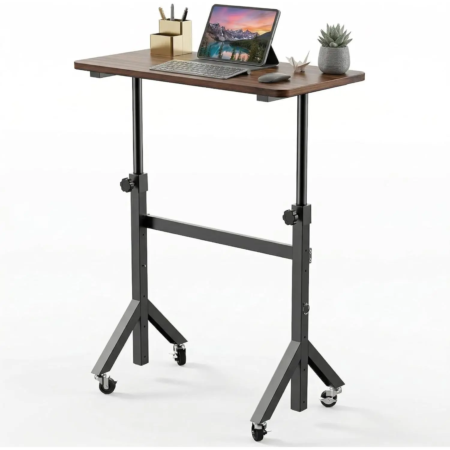 Small Adjustable Height Standing Desk with Wheels, Mobile Rolling Stand Up Desk for Walking Pad and Treadmill, Portable Laptop Computer Desk for Home Office Space