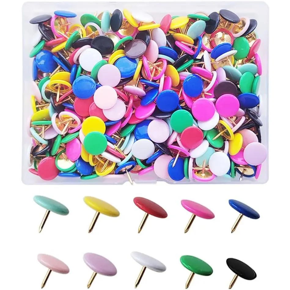 300-Count Synthetic Colored Plastic Round Push Pins - Flat Thumb Tacks with Easy Insertion, Plastic Body for Bulletin Boards, Sewing Tool Kits, Office Tools