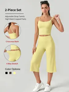 Women's Adjustable Strap Tank Top Set, High-Waisted Yoga Pants, Sporty Slim Fit, Spring & Fall, Outdoor Running, Home Workout
