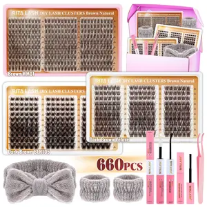RITALASH 660PCS Dark Brown Individual Lash Cluster Kit Soft Natural Lashes Clusters Bulk Pack DIY Eyelash Extensions Waterproof Durable for Beginners  (WM01-BLR105-Velure)
