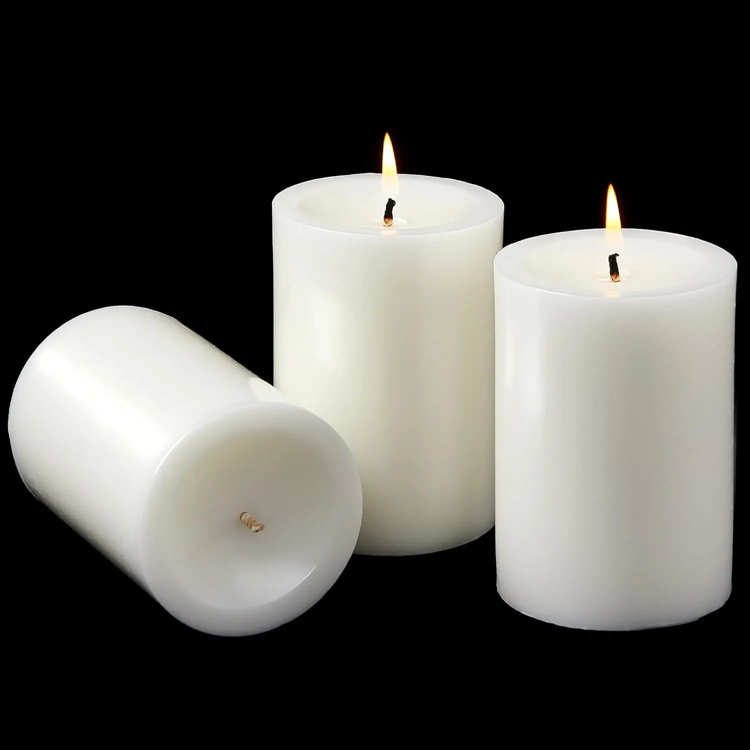 3x4 Inch White Pillar Candles, Set of 3 Wax, 56 Hours Long , Unscented and Dripless Pillar Candles Bulk for Christmas Lights, Wedding, Parties, Spas,  Decorative