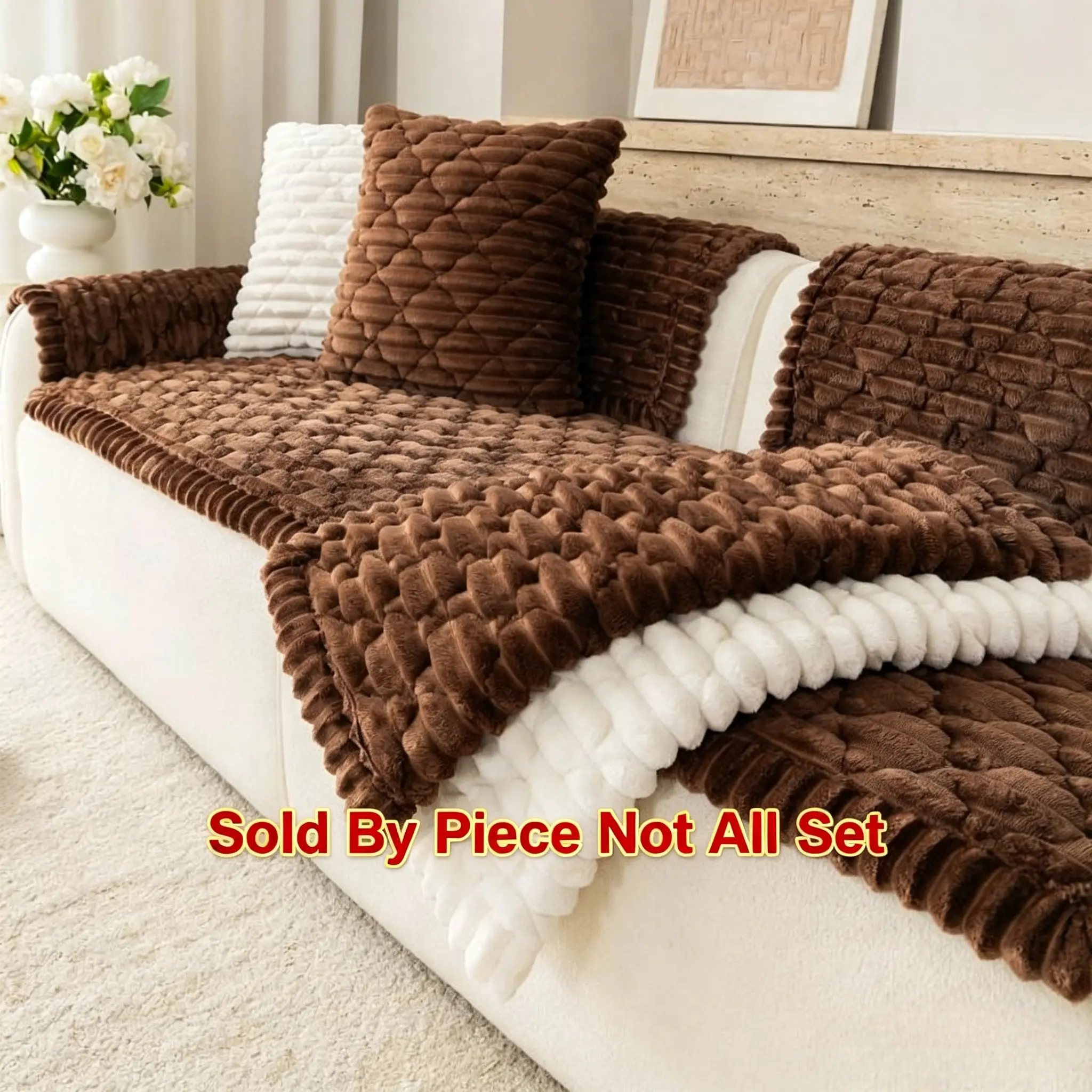 1pc Plush Sofa Cushion, Thick Winter Warmth Non-Slip Washable Couch Protector, soft Sofa Protector Cover, Pet-Friendly, Fits 1/2/3/4 Seat Sofas