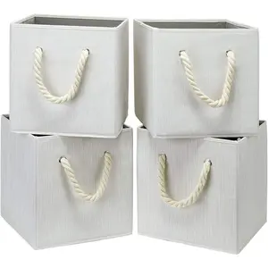 Storage Cube Bins Bamboo Fabric Collapsible Resistant Basket Box Organizer with Cotton Rope Handle for Home Office and Nursery 10.5x10.5x11 inch