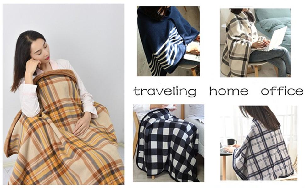 Fleece Wearable Blanket,Comfy Warm Wrap Shawl Poncho Throw with Buttons,Office Chair Lap Sofa Bed Travel Cape Cover