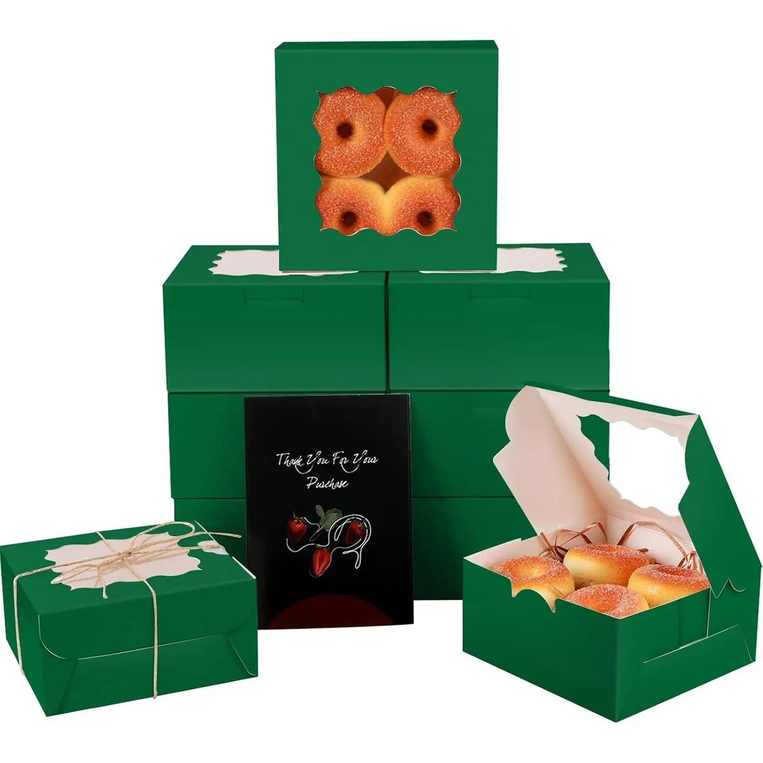 Deep Green Cookie Boxes with Window 36packs 6x6x3 Deep Green Bakery Box Pastry Box for Wedding Favor Birthday & Party