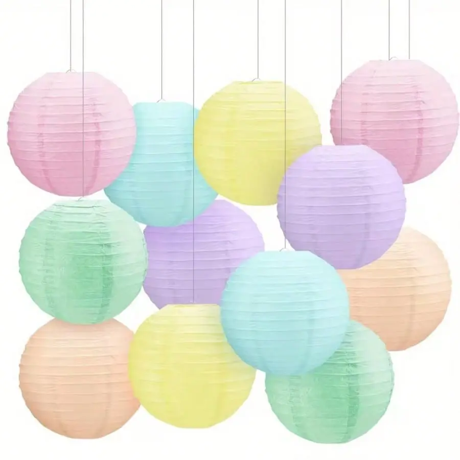 12pcs Colorful Hanging Paper Lanterns, Pastel Macaron Colors, Ideal for Classroom, Wedding, Birthday, Valentine's Day Decorations