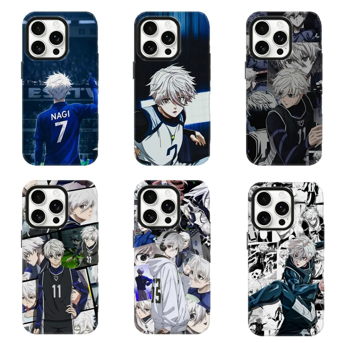 Blue Lock Nagi-Seishiro Anime Collage Phone Case Manga Panel Soccer Print Shockproof Protective Accessory Compatible with iPhone 17 Promax 16 15 14 13 12 11 and for Samsung S22 S23 S24 S25 S26 Ultra Anime Fan Gift